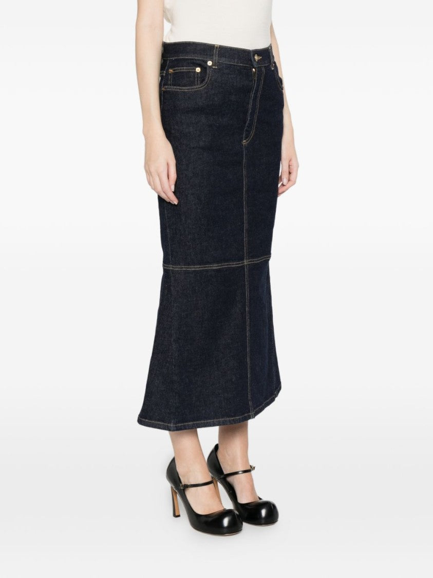 Moschino Blue Panelled Seam Detail Cotton Skirt