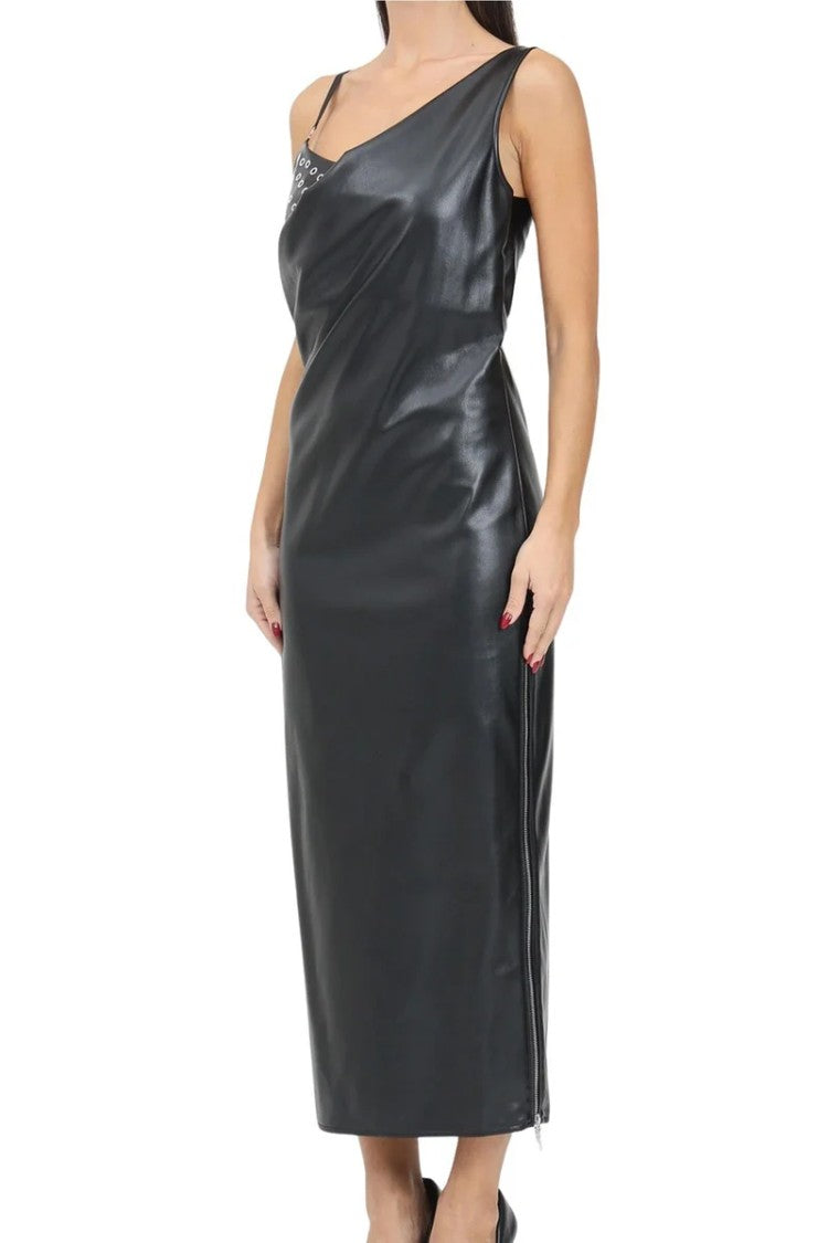Patrizia Pepe Long Faux Leather Dress - Black