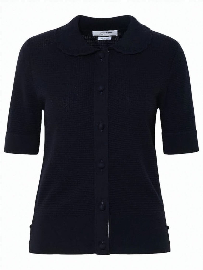 Thom Browne Short-Sleeved Knitted Sweater With Button-Down Front And Unique Lacing