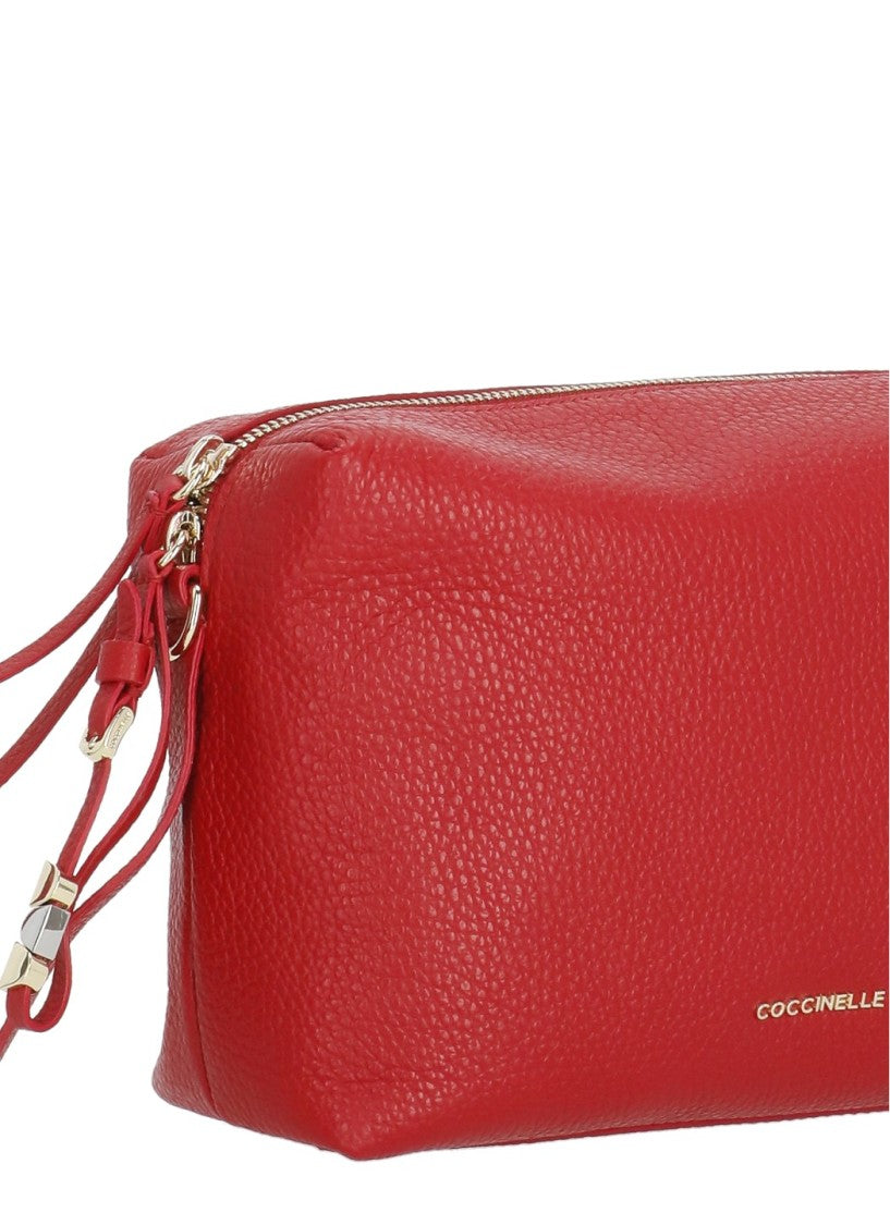 Coccinelle Red Textured Leather Nory Small Shoulder Bag