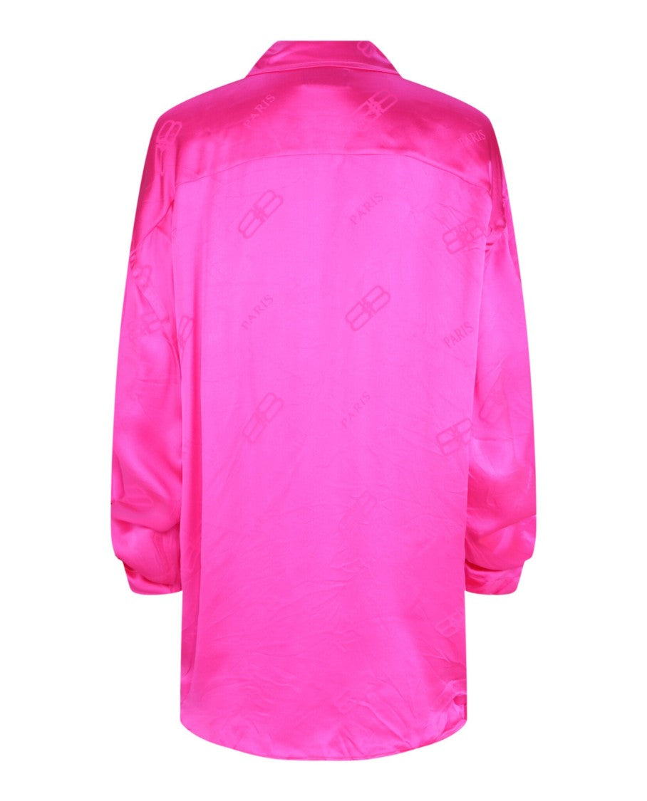 Balenciaga Monogram Pattern Silk Shirt With Curved Hem