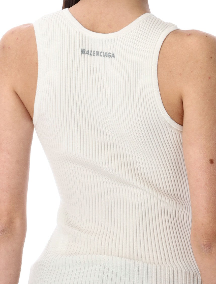 Balenciaga Ribbed White Tank Top With Embroidered Logo