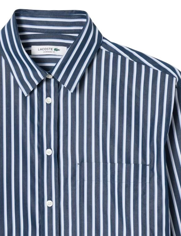 Lacoste Long-Sleeved Blue Cotton Poplin Shirt