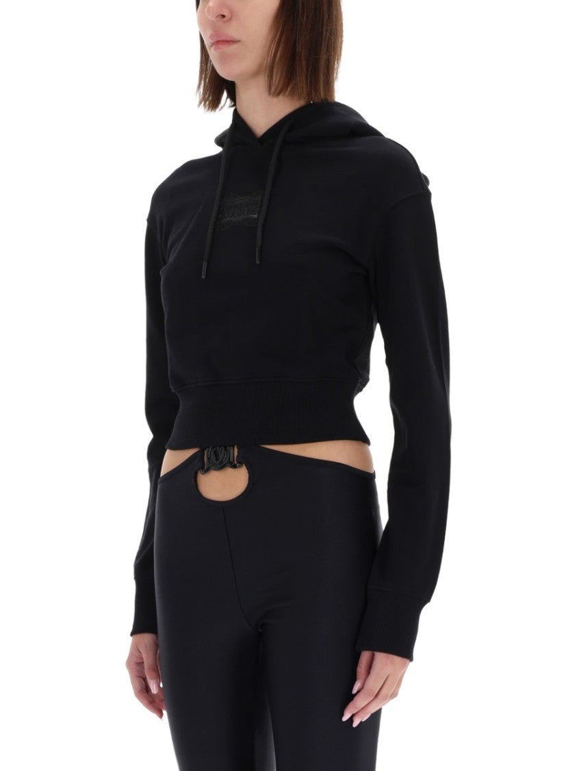 Versace Jeans Couture Black Cropped Hooded Sweatshirt
