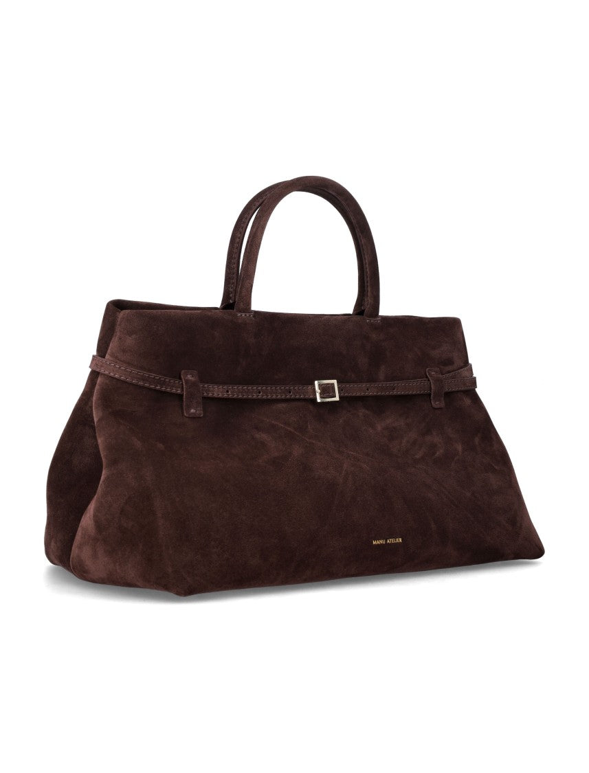 Manu Atelier Spacious Suede Tote Bag With Magnetic Closure And Organizational Interior