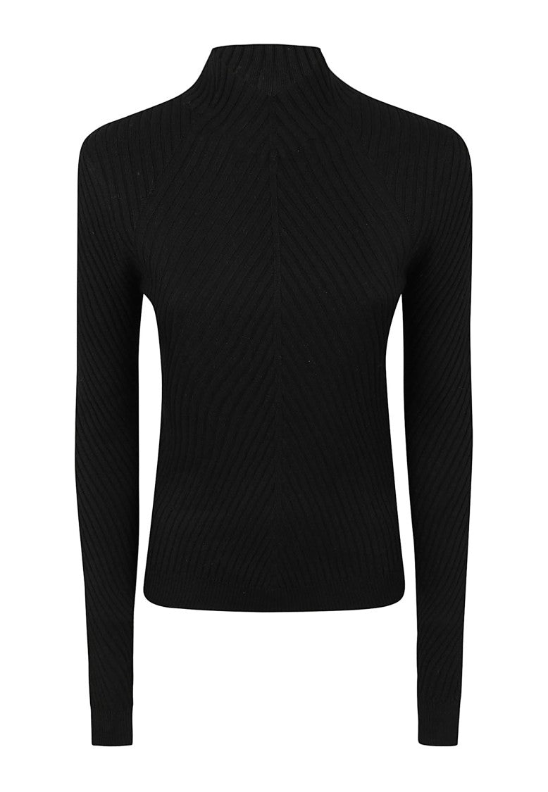 Victoria Beckham Ribbed Wool Sweater With Mock Neck And Fitted Silhouette