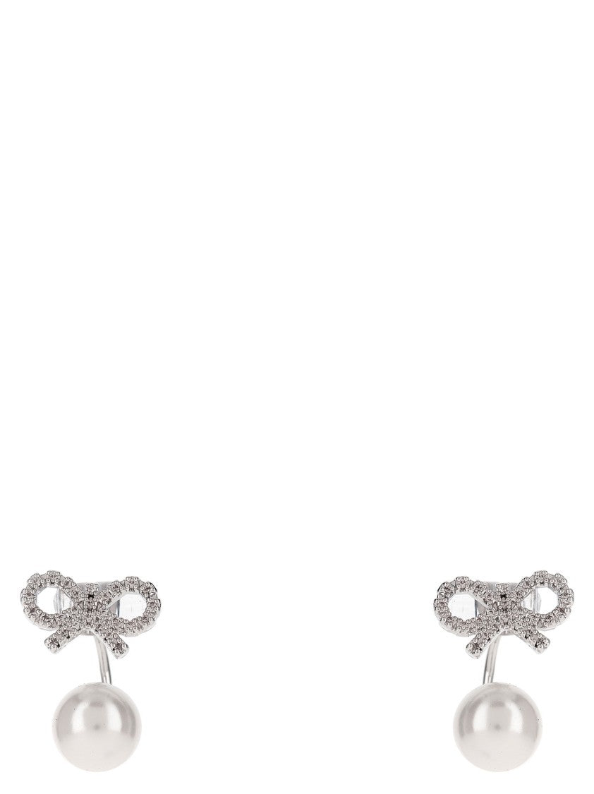Self-Portrait 'Crystal Bow Pearl Jacket' Earrings