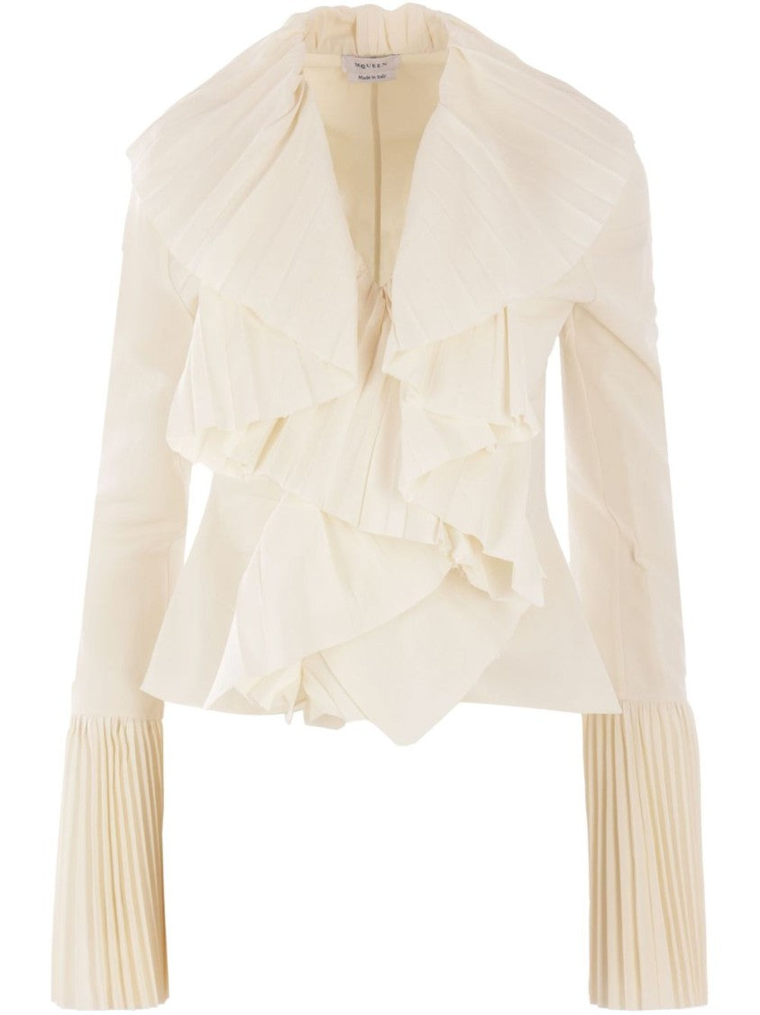 Alexander Mcqueen White Shirt With Ruffled Front