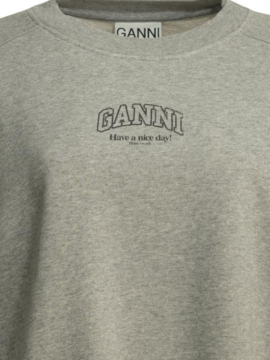 Ganni Heathered Grey Relaxed Fit Crewneck Sweatshirt