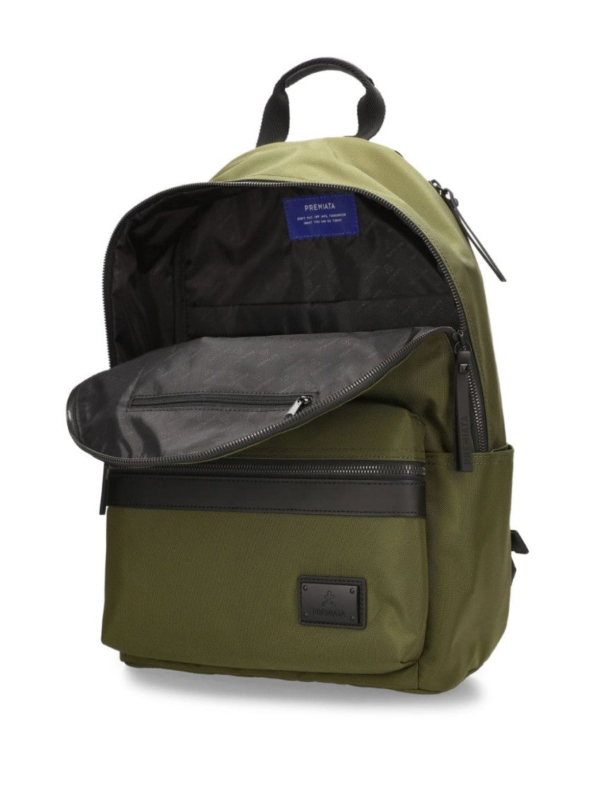 Premiata Structured Olive Green Nylon Backpack