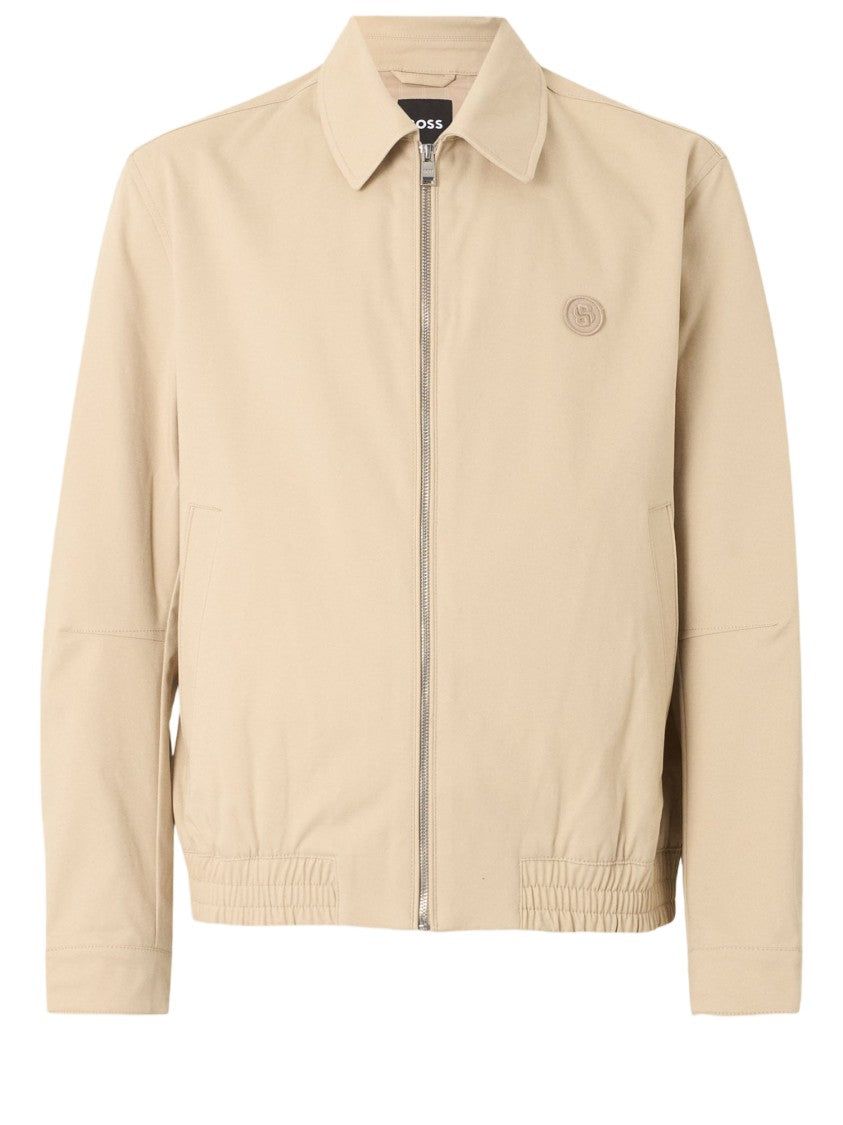 Hugo Boss Beige Stretch Cotton Jacket With Classic Collar And Adjustable Cuffs