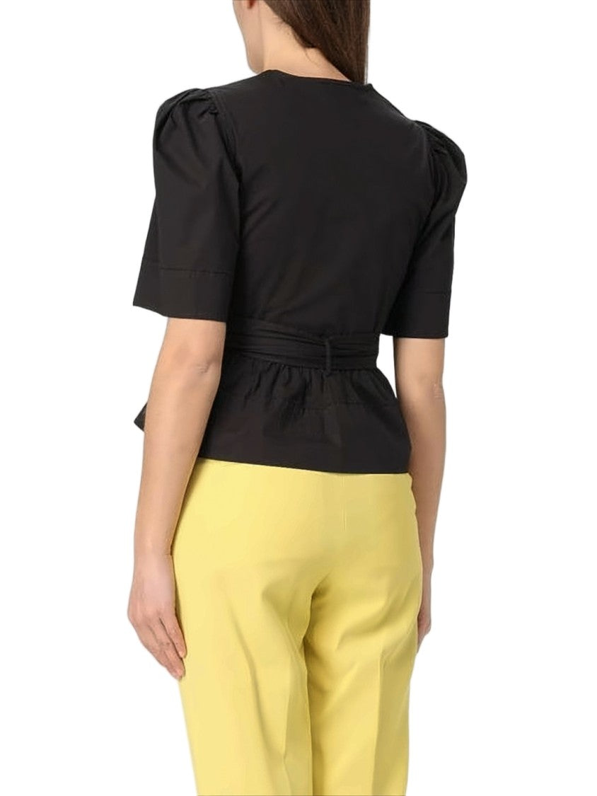 Ganni Fitted Black Blouse With Puffed Sleeves