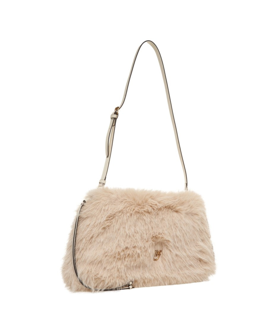 Pinko Plush Faux Fur Shoulder Bag With Adjustable Strap