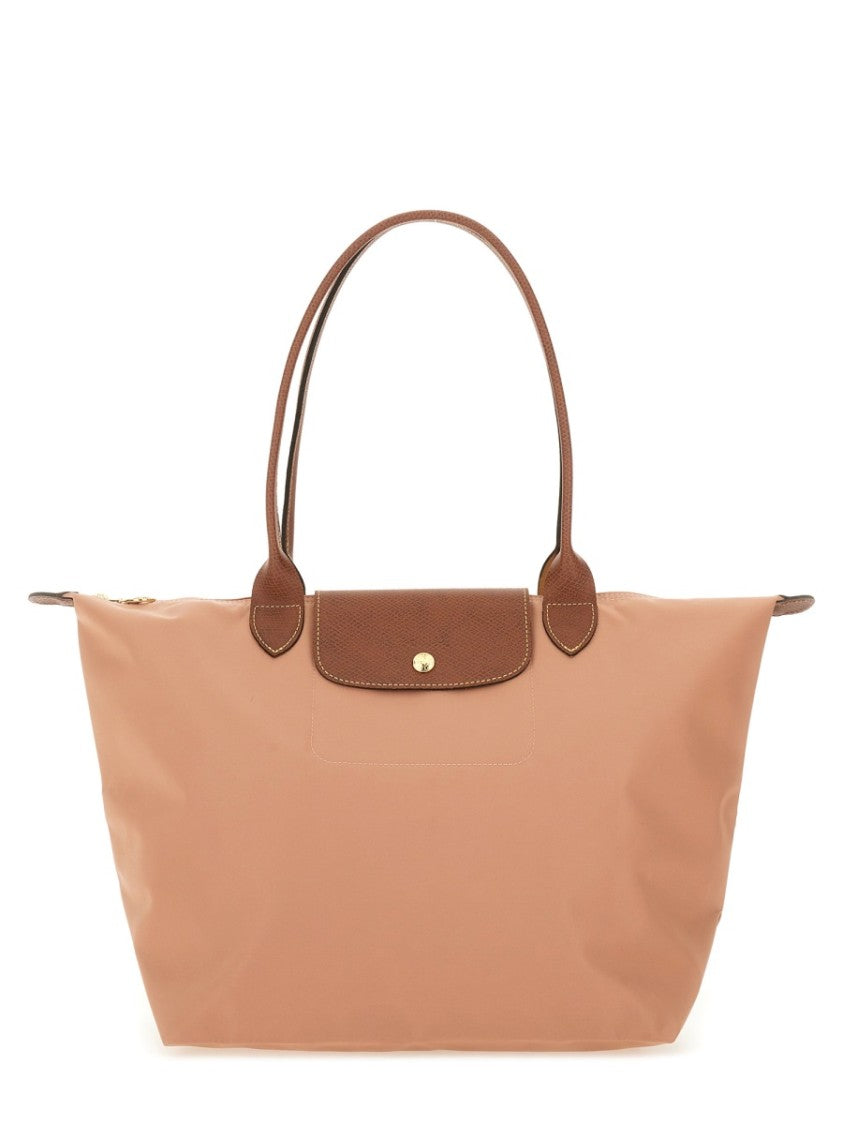 Longchamp Large Brown Polyamide Tote Bag With Leather Accents