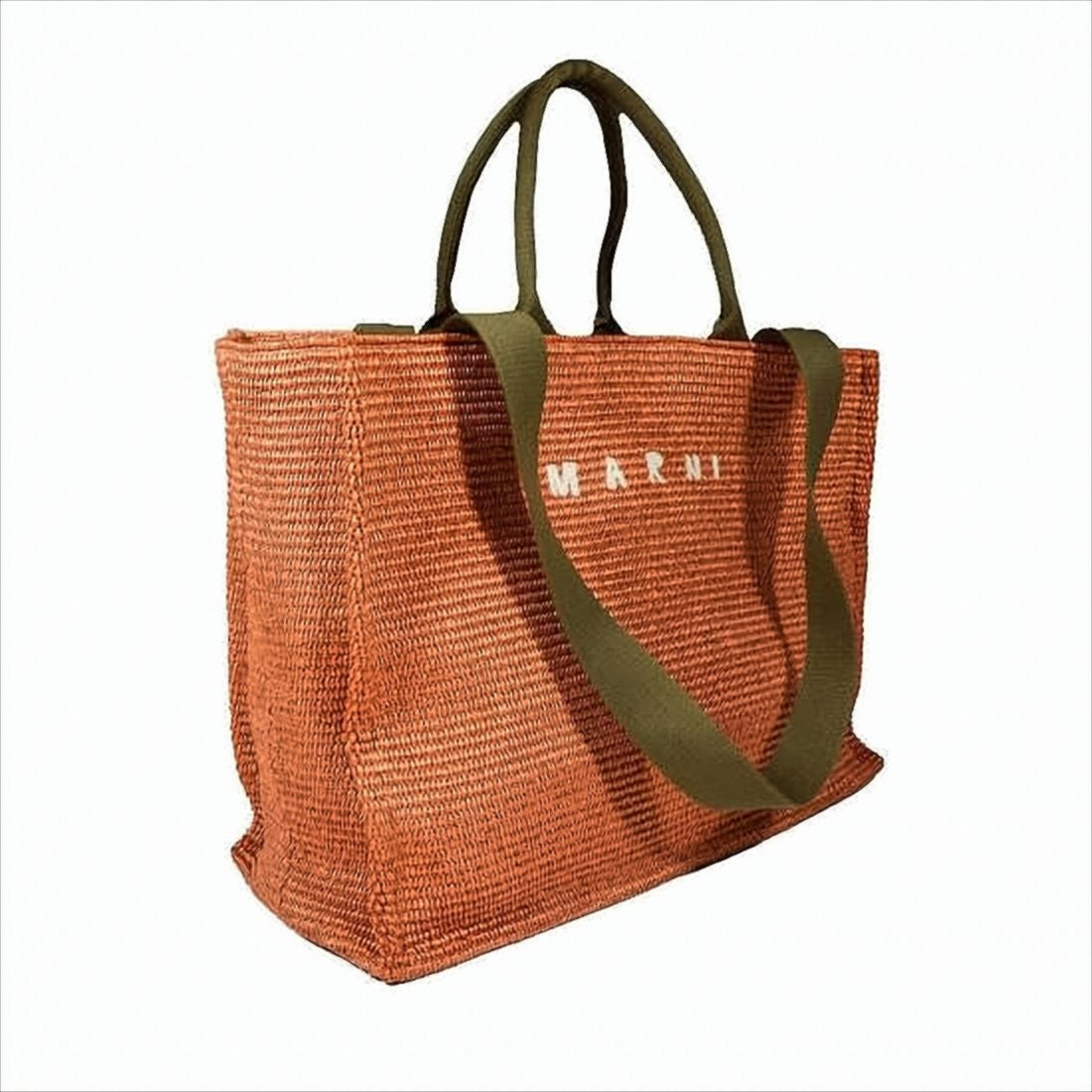 Marni Textured Woven Terracotta Tote Bag With Versatile Straps