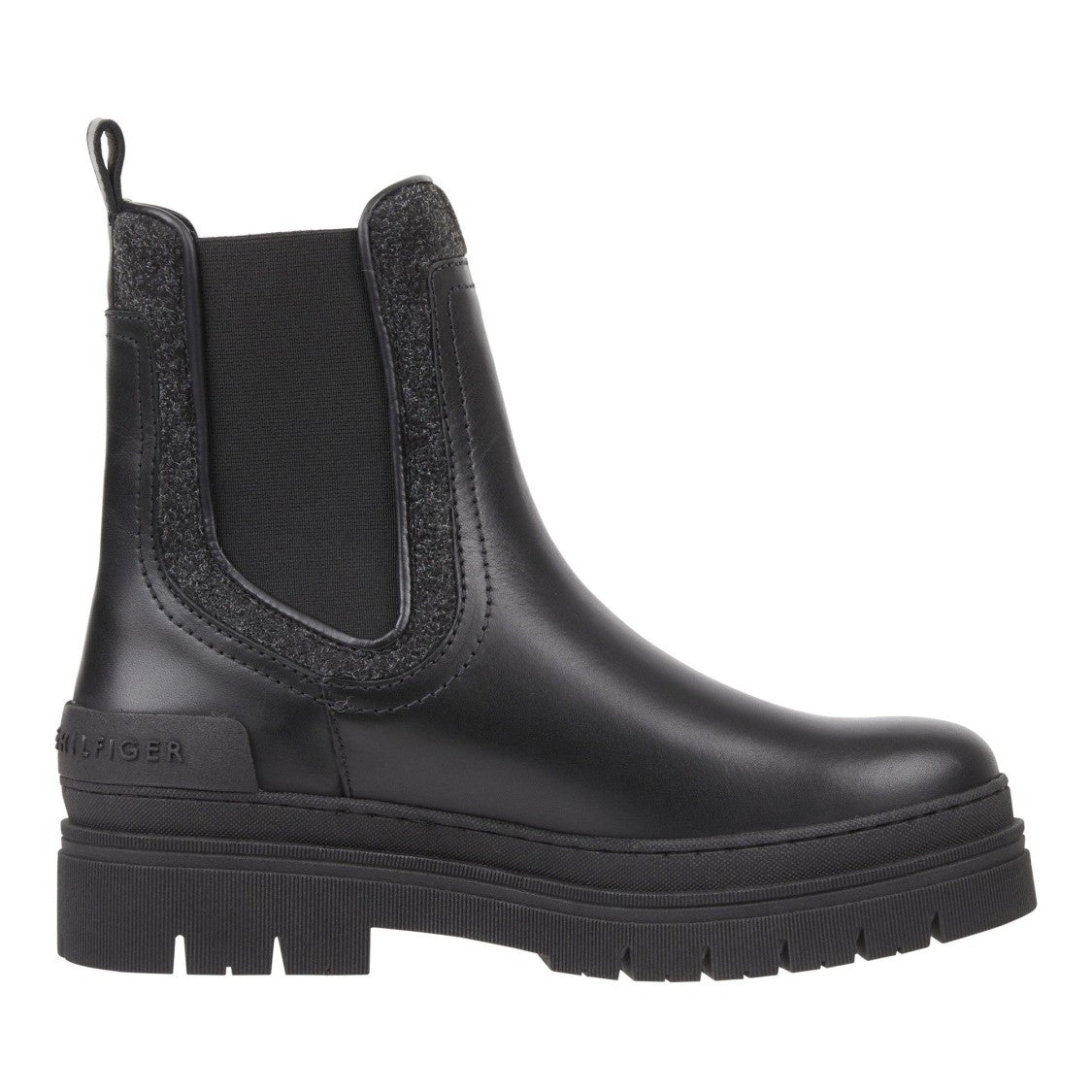 Tommy Hilfiger Black Textured Chunky Sole Chelsea Boots