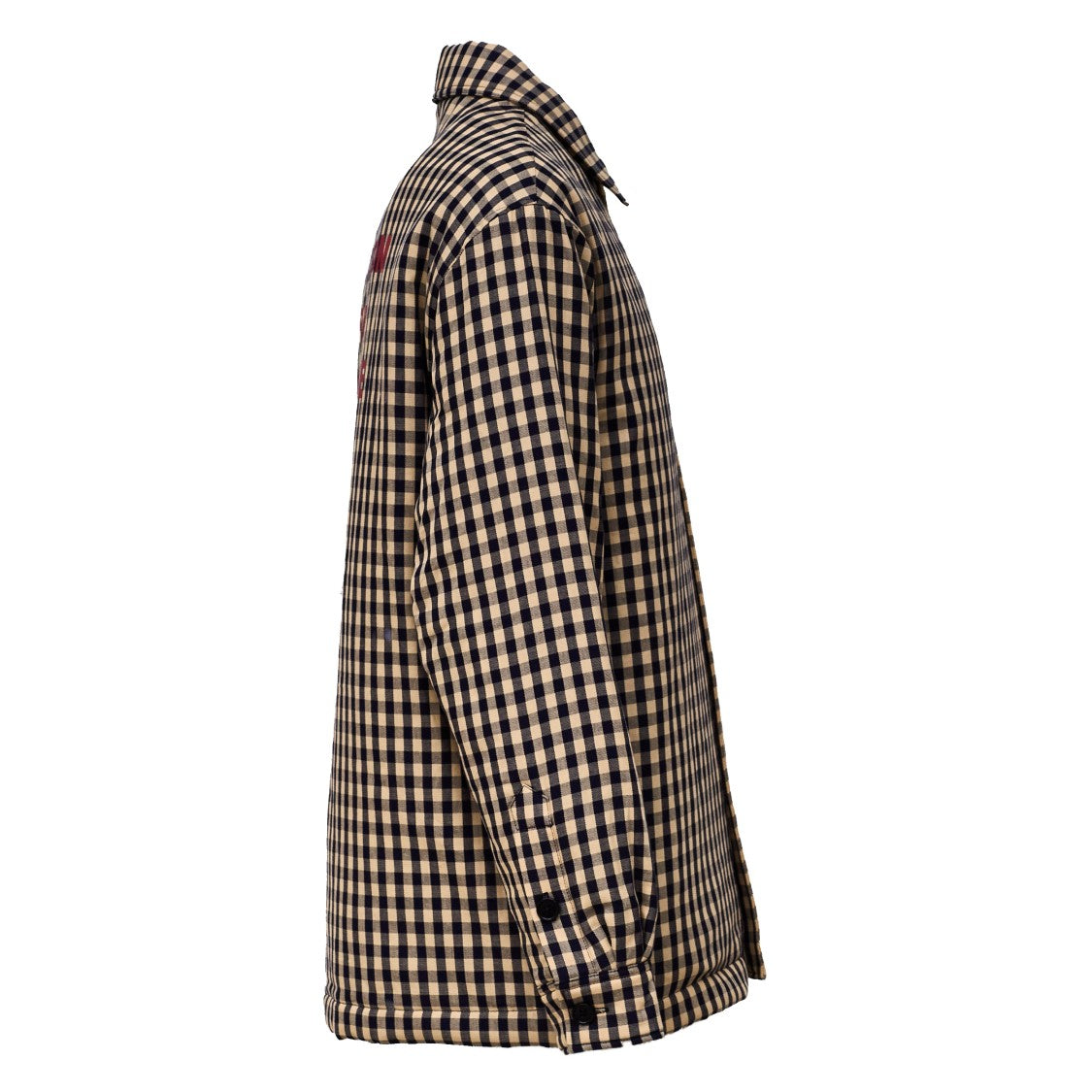 Drôle De Monsieur Padded Check Overshirt With Slogan Print