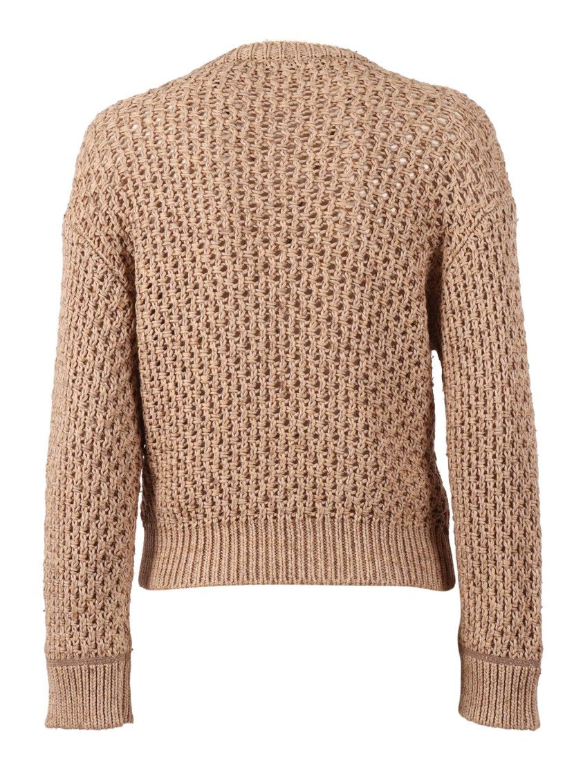 Fabiana Filippi Acero Crochet Knit V Neck Sweater