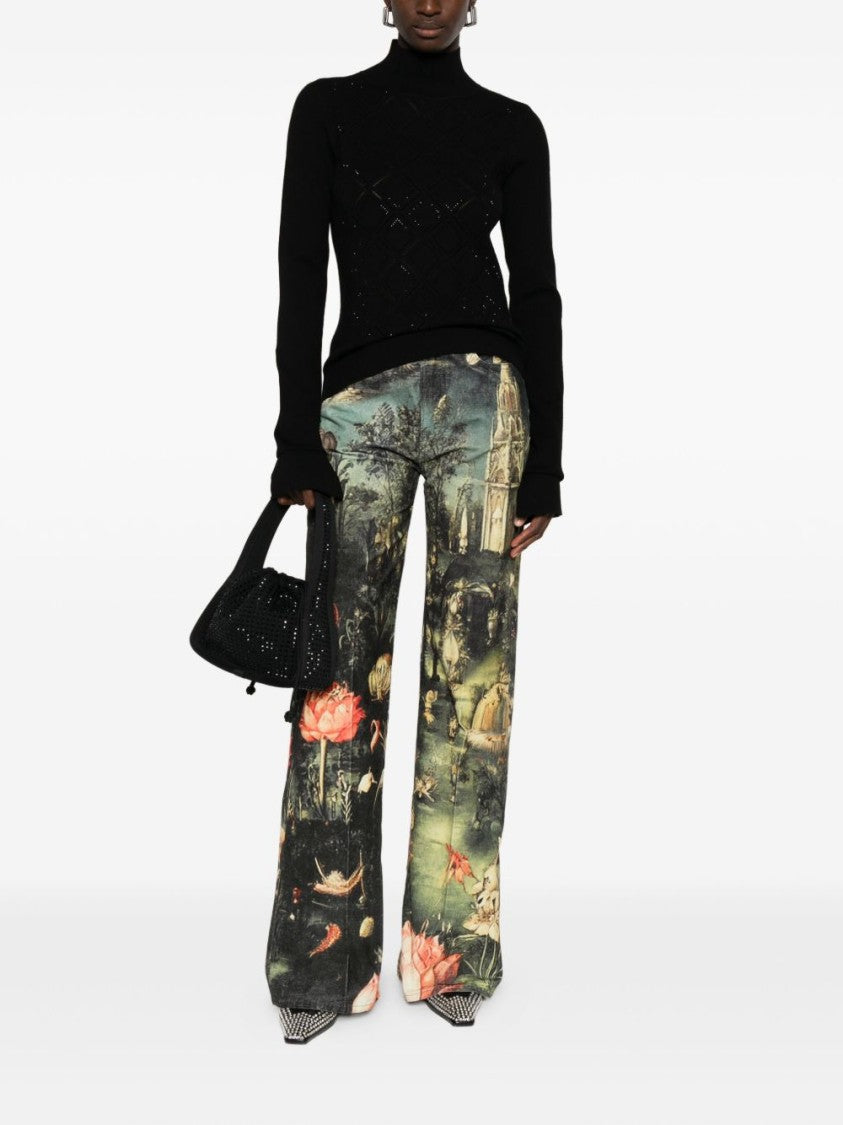 Blugirl Fitted Black Sweater With Textured Diamond Pattern