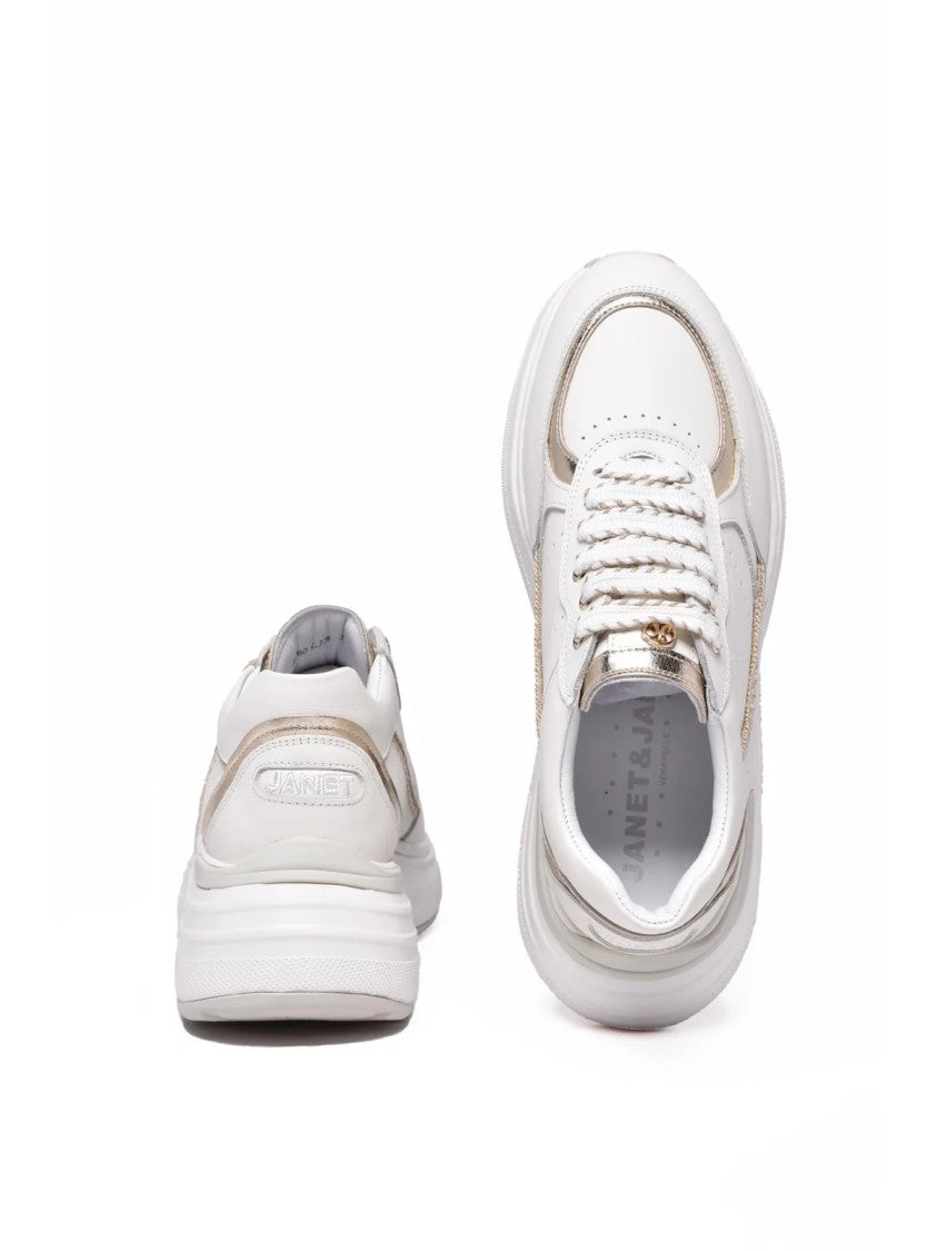 Janet & Janet White Gold Leather Sneakers
