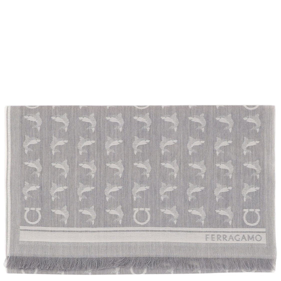 Salvatore Ferragamo Wool Scarf With Subtle Motifs And Fringed Edges