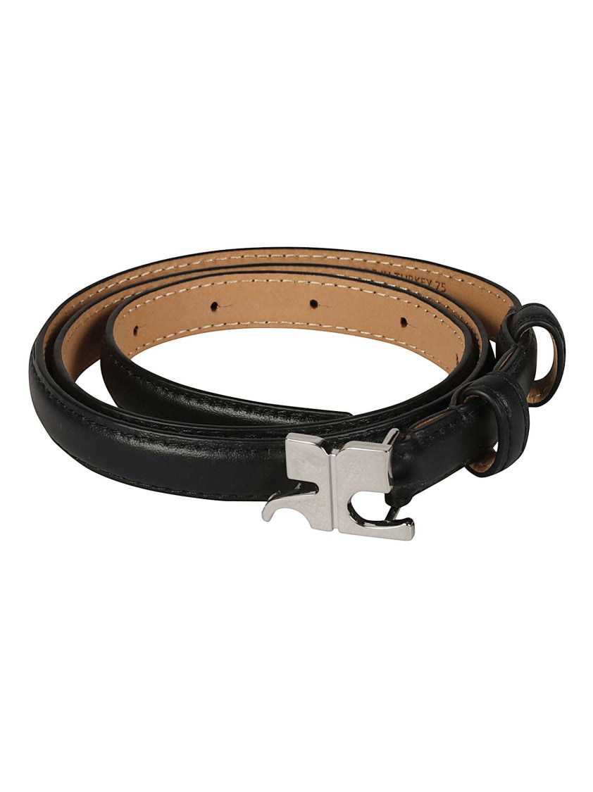 Courrèges Slim Calfskin Silver Buckle Belt