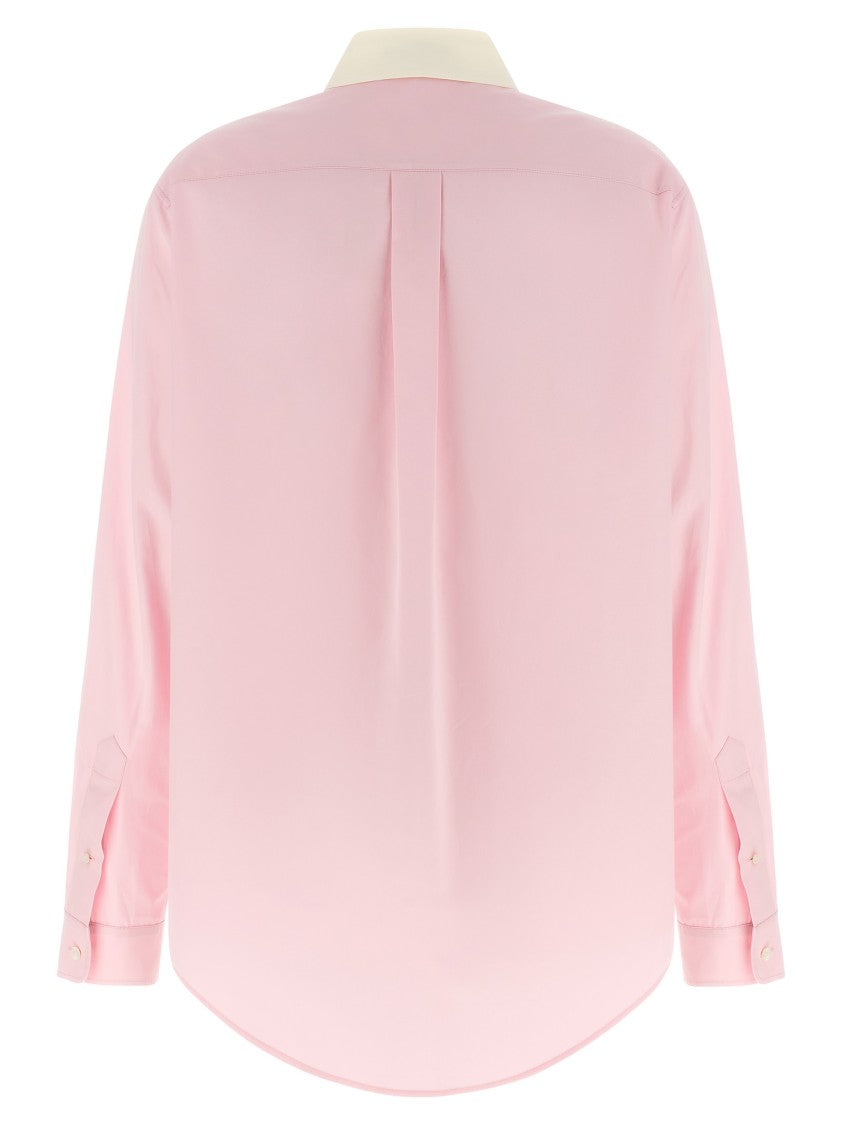 Miu Miu Cotton Poplin Shirt With Contrast Collar And Logo Embroidery