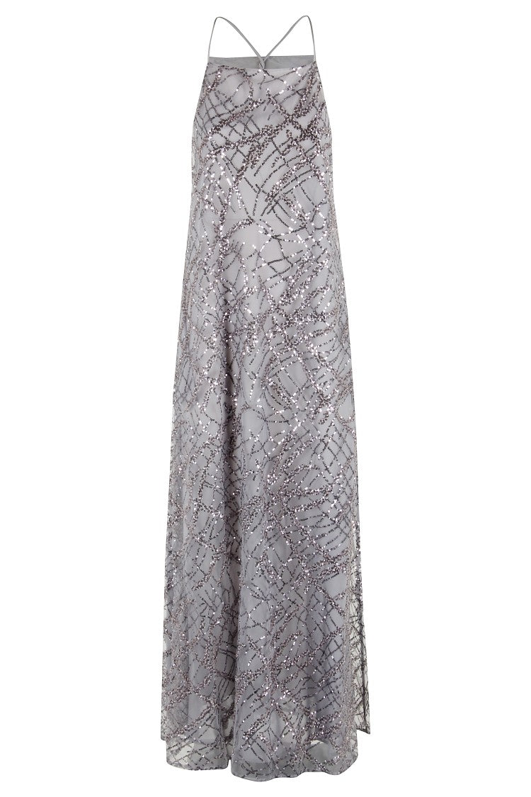 Emporio Armani Maxi Dress With All-Over Sequin Embroidery