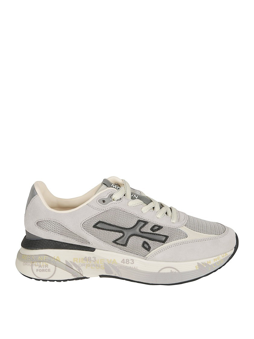 Premiata Grey Mesh And Leather Sneakers With Logo Accents