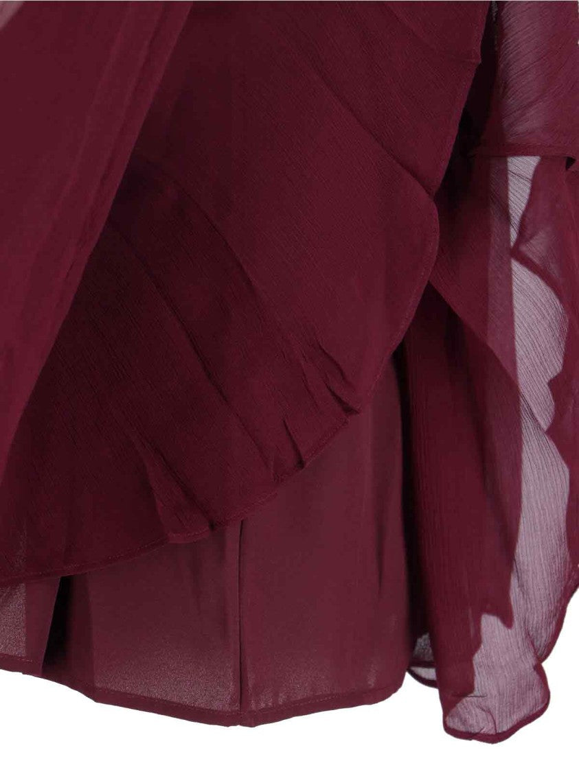Staud High-Neck Mini Chiffon Dress With Asymmetrical Hemline
