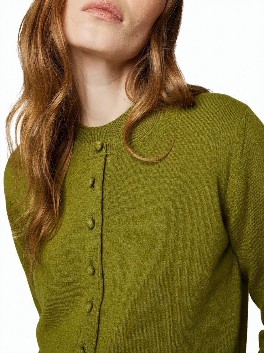 Alpha Studio Geelong Extrafine Wool Fabric-Covered Buttons Cropped Cardigan