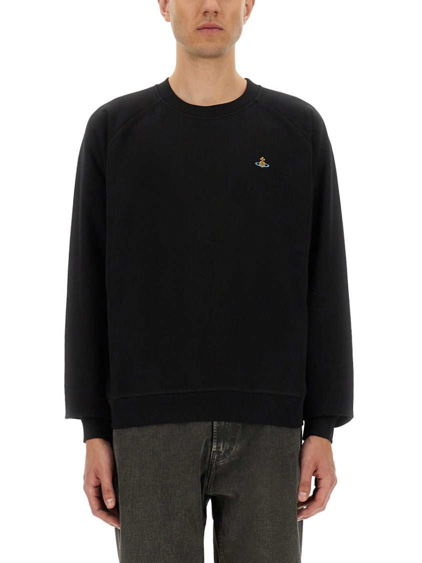 Vivienne Westwood Raglan Sleeve Black Sweatshirt With Embroidered Detail