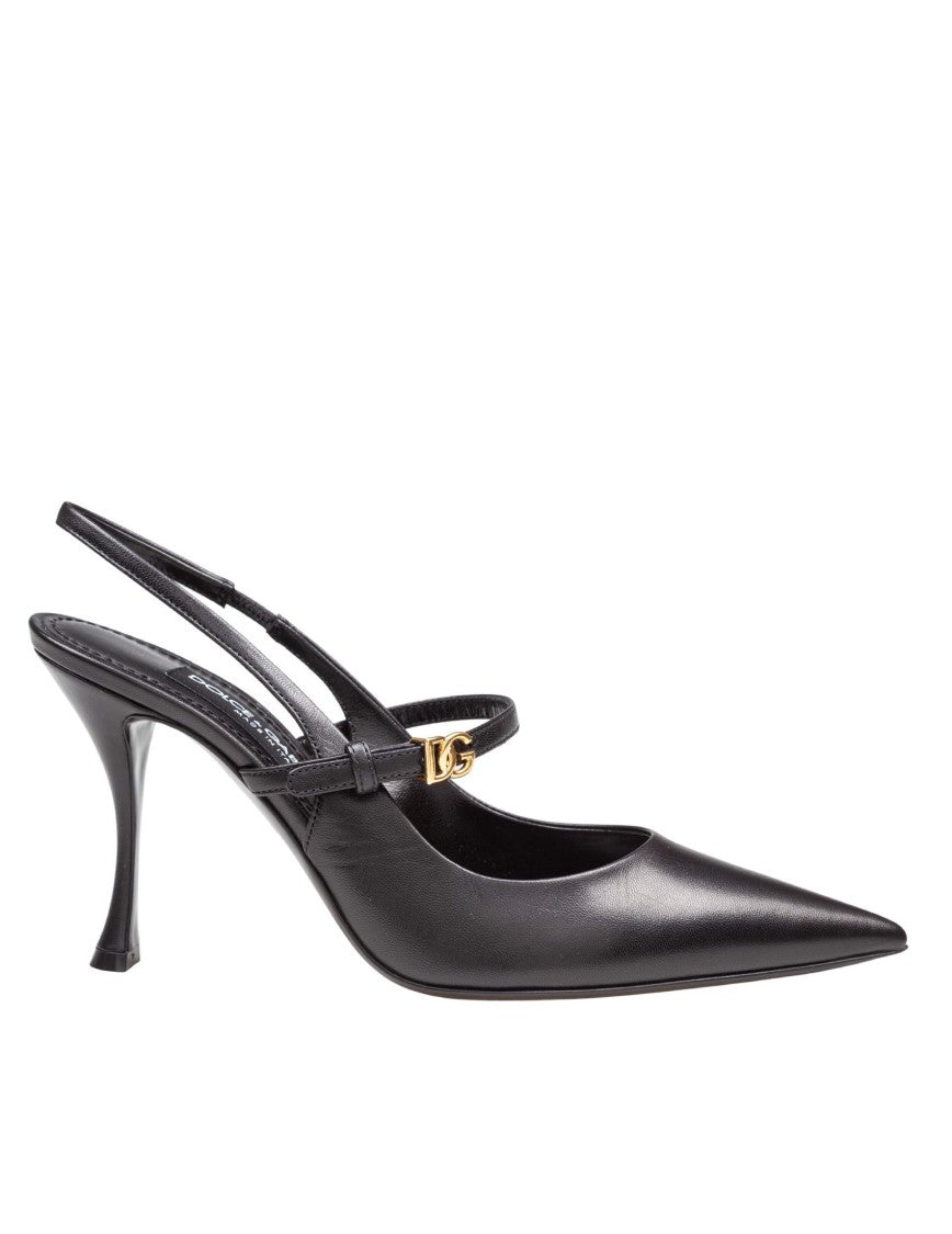 Dolce & Gabbana Black Nappa Leather Slingbacks