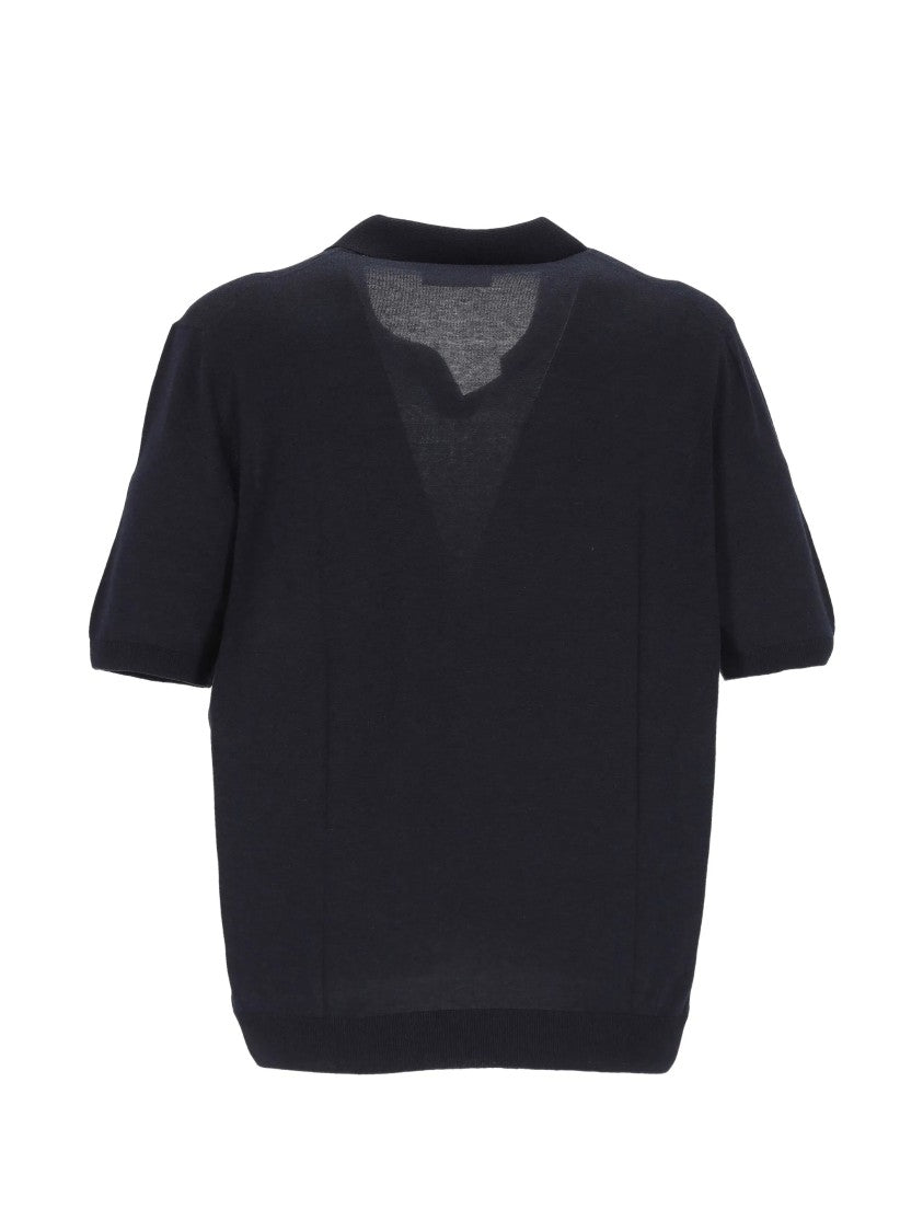 Gran Sasso Tennis Silk Knit Notched Collar Top