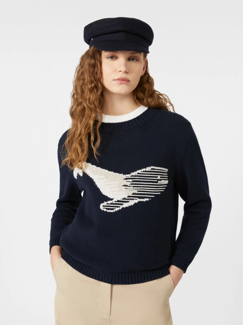 Max Mara Navy Blue Knit Sweater With Abstract Pattern