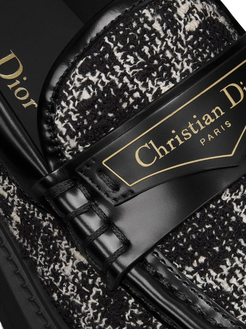 Christian Dior Flat Textured Tweed Leather Loafers