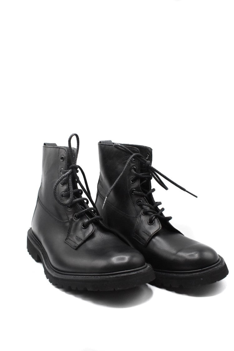 Tricker's Black Lace-Up Cap Toe Leather Boots
