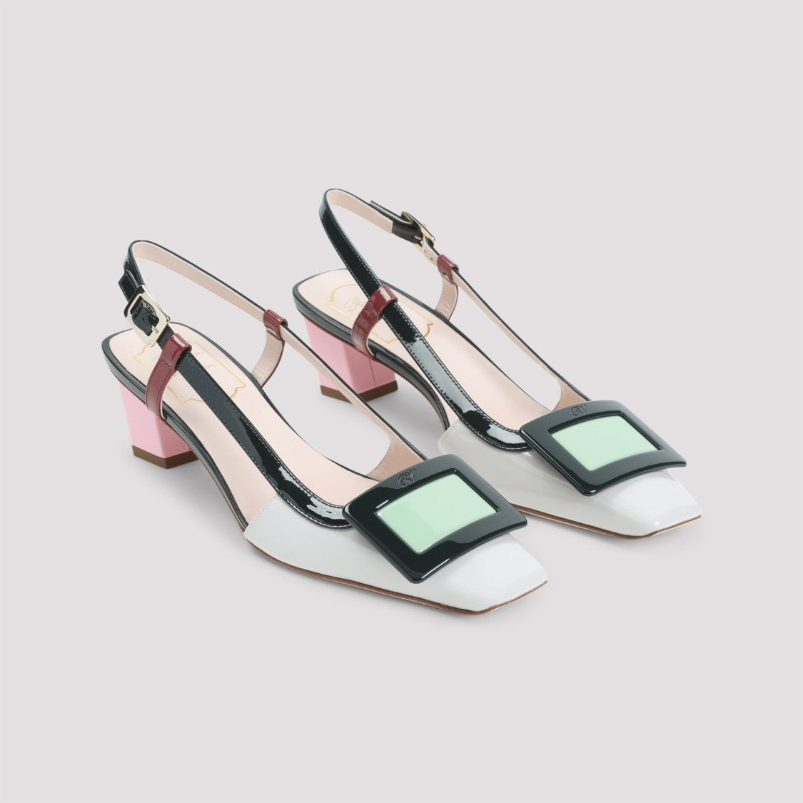 Roger Vivier Multicolor Squared Toe Pumps With Adjustable Strap