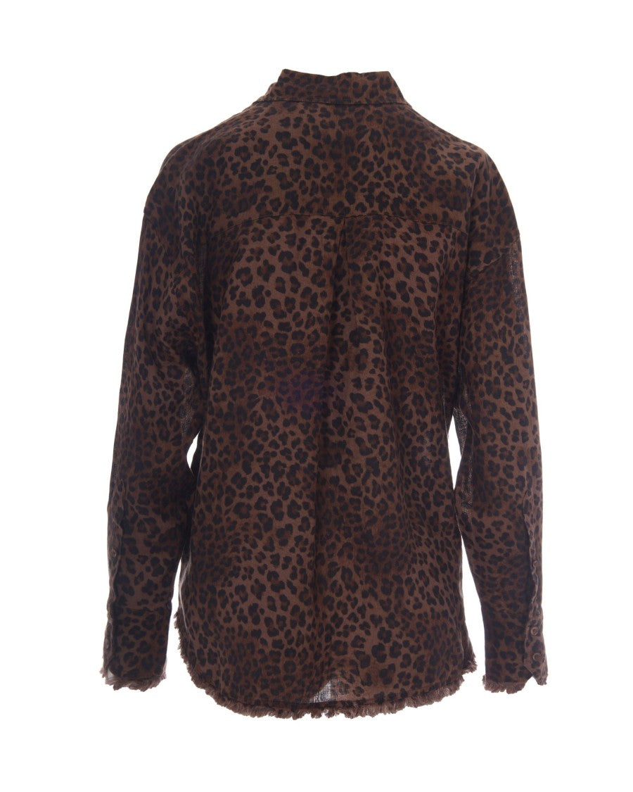 Mc2 Saint Barth Lightweight Linen Shirt With Oversized Fit And Leopard Print