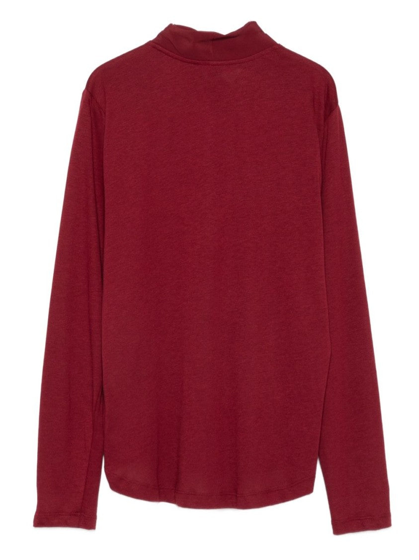 Seventy Sergio Tegon Bordeaux Long-Sleeved Shirt With Tie Neck Detail