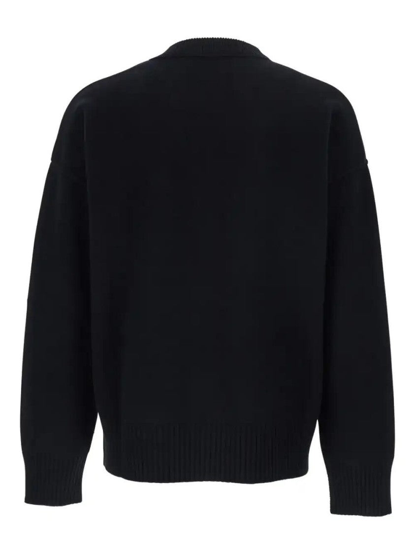 Ami Paris Wool Knit Sweater With Intarsia Heart Motif