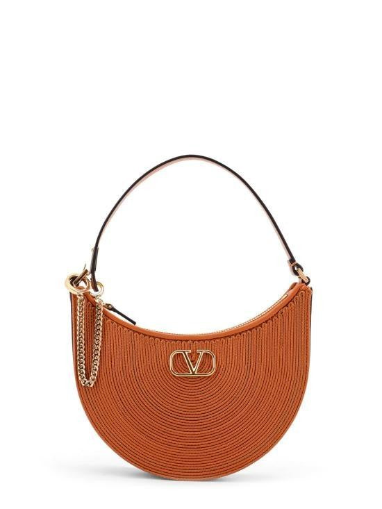 Valentino Garavani Crescent-Shaped Shoulder Bag In Textured Lambskin With Gold-Tone Accents