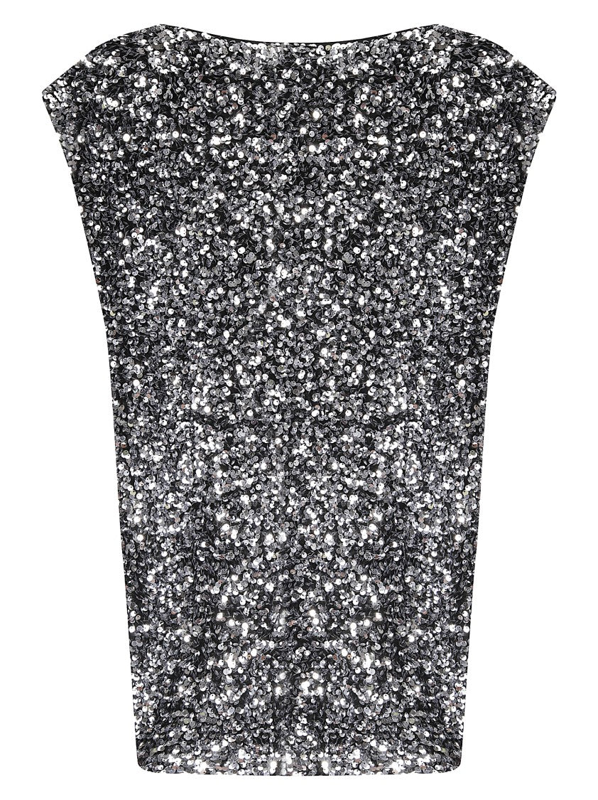Junya Watanabe Silver Sequined Oversized Top With Round Neckline