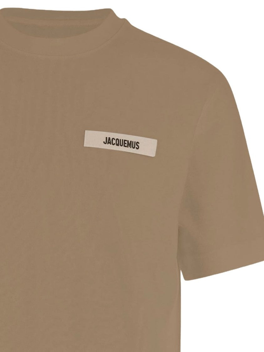 Jacquemus Beige Ribbed Embroidered Logo Crew Neck T-Shirt