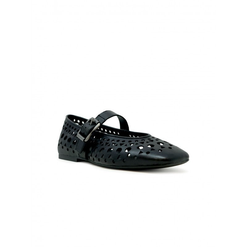 Ash S25-Brook01 Black Leather Ballerina Flat Shoes