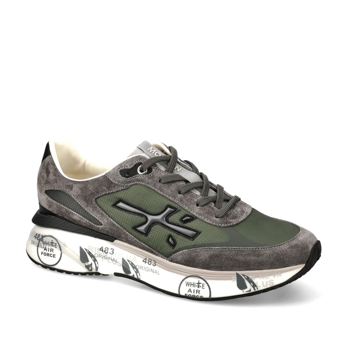 Premiata Moerun Sneakers In Gray Suede And Technical Fabric Green