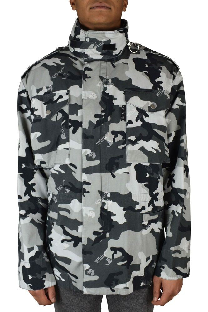 Off-White Camouflage Print Jacket With Removable Hood