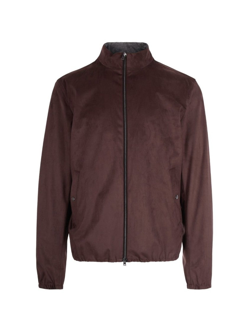 Herno Brown Jacket With Reflective Detail And Zipper Closure