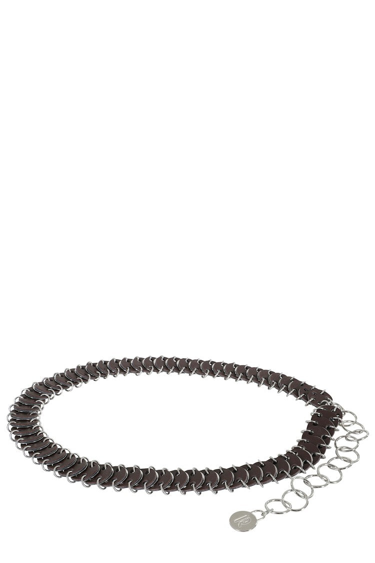 Rabanne Disc Design Dark Brown Leather Belt