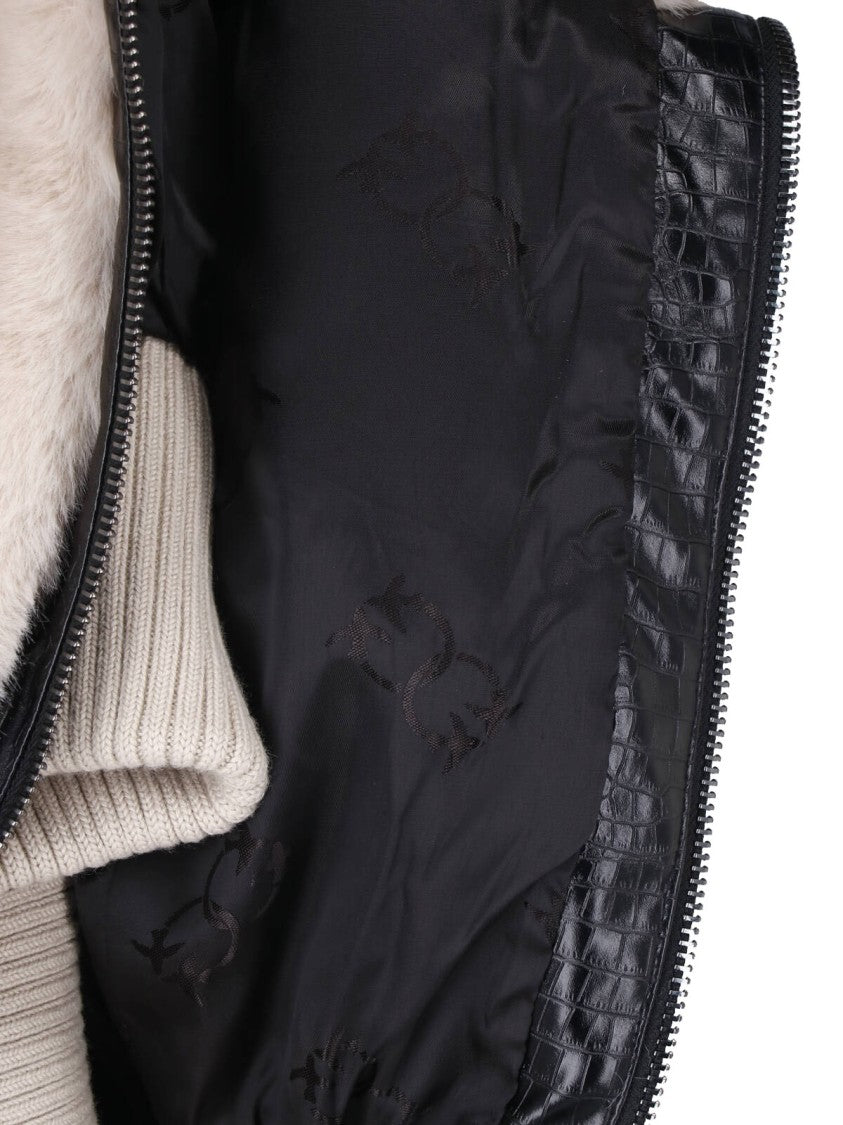 Pinko Beige Faux Fur Bagels Bomber Jacket